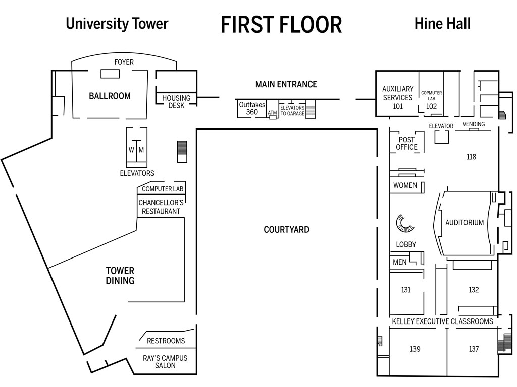 IU Indianapolis University Tower and Hine Hall floorplan - first floor